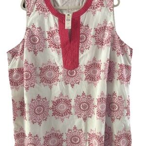Talbots Embroidered Sleeveless Blouse with Pink Medallion Print